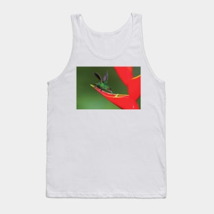 Fiery Throated Hummingbird  Feeding On Red Wildflower Tank Top